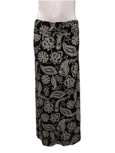 LADIES SIZE S ARTISAN*NY BLACK/GREY/WHITE BOHO FLORAL FULL LENGTH SKIRT - EUC - Picture 1 of 6