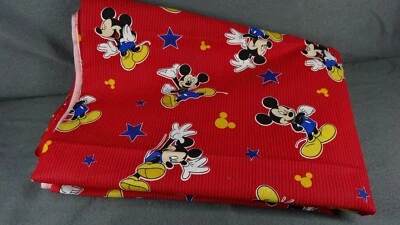 Mickey Mouse Fabric Disney 3 Yards x 45"W Red Stripes and Stars Cotton New - Image 1 of 4
