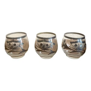 SET OF 3 SILVER INLAY ROLY POLY GLASSES BUTTERFLY - Picture 1 of 10