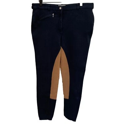 Horze Full Seat Riding Breeches Pants Womens 32 x 26.5” Inseam Navy Blue Tan - Image 1 of 4