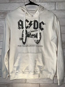 ACDC Women Sweatshirt S White Hoodie Logo For Those About To Rock Graphic READ - Picture 1 of 17