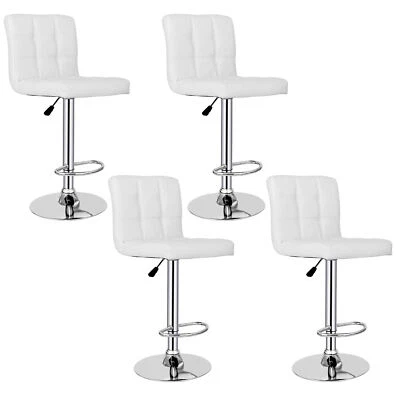 Set of 4 Adjustable Bar Stools PU Leather Modern Dinning Chair with Back White - Image 1 of 4