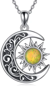 Sun and Moon Necklace S925 Sterling Silver Crescent Moon Star Pendant Celtic Moo - Picture 1 of 6