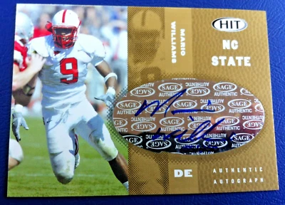 MARIO WILLIAMS ROOKIE AUTHENTIC AUTO North Carolina ST 06 SAGE HIT CARD #150/250 - Image 1 of 2