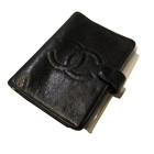 CHANEL leather Agenda Notebook Cover COCO MARK 6HOLE RARE Black