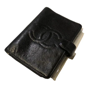 CHANEL leather Agenda Notebook Cover COCO MARK 6HOLE RARE Black - Picture 1 of 12