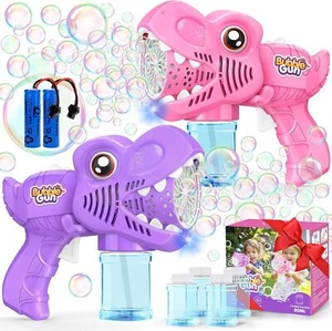 Toys for Girls Gift Ages 3-8: Bubble Gun for Kids 2 Rechargeable Dino Bubble - Picture 1 of 4