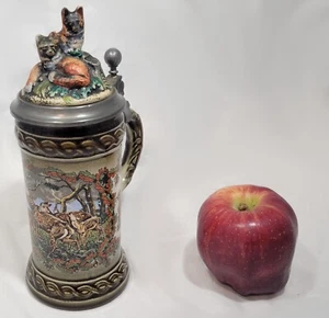 W-Germany Staffel Stoneware (Hunter with Fox and Deer) Lidded Beer Stein - Picture 1 of 2
