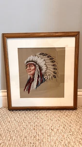 Vintage 1989 Indian Chief Cross Stitch Needlework Leisure Arts 834 13"x16" - Picture 1 of 11