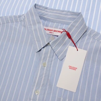 Camisa Orlebar Marrón Nueva con Etiquetas Shanklin Informal Abotonada Talla L en Rayas Azules/Blancas Foto 1 de 4