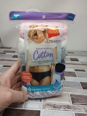 Paquete de 6 bragas hipster de algodón estilo 41H6CC Hanes para mujer talla 9/2XL Foto 1 de 4