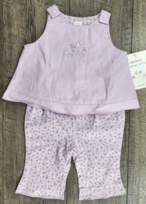 Bebé Niña Nuevo Carter's 3 Meses Vintage Racimos de Amor 2 piezas Púrpura Floral Conjunto Foto 1 de 3