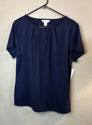 Nueva Blusa Liz Claiborne Para Mujer Azul Marino Manga Corta Clásica Top Camisa Grande Foto 1 de 4