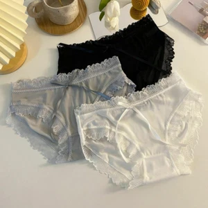 Calzoncillos de encaje hueco color liso para niña bragas íntimas con lazo con volantes Lolita - Imagen 1 de 16