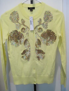 J. Crew Sequin Floral "Jackie" Cardigan Sweater J4839 Yellow Size XS NWT - Picture 1 of 6