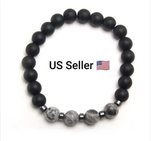 Charm Naturstein Armband graue Augen Hämatit schwarz matt Perlen Armbänder 7 mm - Bild 1 von 5