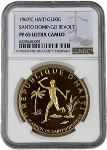 1967 IC Haiti Gold 200 Gourdes Santo Domingo Revolt 1.143oz Coin NGC PF 65 UC - Picture 1 of 2