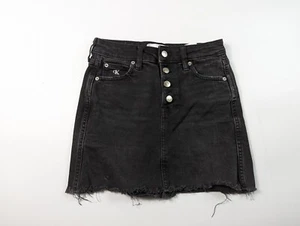 Calvin Klein black Mid Rise Stretch Denim Mini Skirt Waist 25 In - Picture 1 of 3