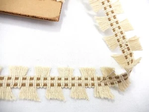 Designers Guild Woven Fringed Tape Trim. Ivory & Camel. 12Yds. + 22". T-043 - Picture 1 of 6