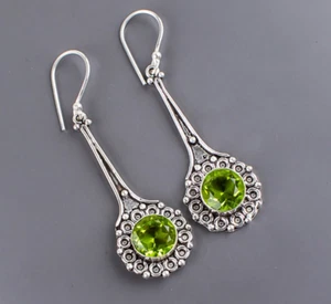 Peridot Gemstone Drop Dangle Earrings 925 Sterling Silver Handmade Jewelry Gifts - Picture 1 of 5
