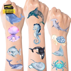 144 PCS Ocean Sea Animal Temporary Tattoos Fish Shark Turtle Tattoos under the S - Picture 1 of 9