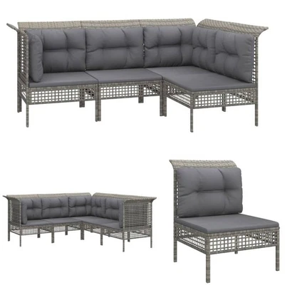 Garten Lounge Set mit Kissen Sofa Garnitur Gartenmöbel Grau Poly Rattan 9 Model - Bild 1 von 4