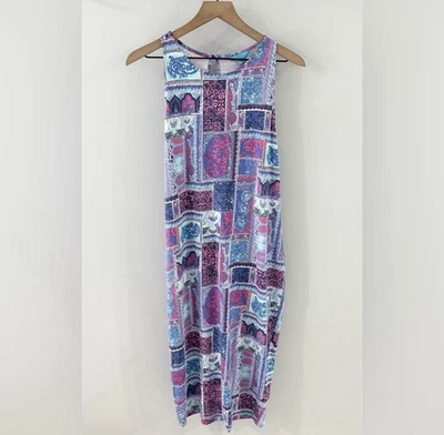 Tori Richard Patchwork Print Midi Tank Dress Blue Size Large - Image 1 of 4