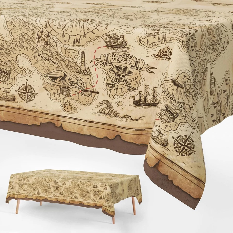 Mantel Pirata para Decoración de Fiesta - 108" x 54" (Rectangular), Vintage  Foto 1 de 4