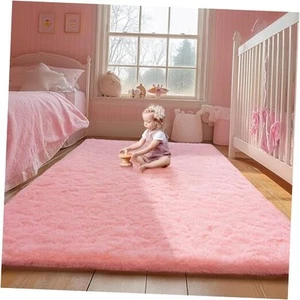 Pink Rug for Girls Bedroom, 6x9 Fluffy Area Rugs for Kids Playroom, Furry - Picture 1 of 7