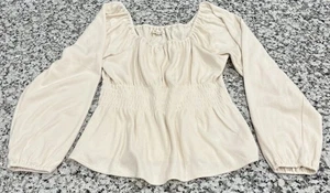NUEVO MADEWELL Top Cuello Cuadrado Calado Talla M Manga Larga Marfil Beige Neutro Suave - Imagen 1 de 8