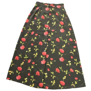 Vintage Ultimate Blues Blumen Knopf A-Linie Maxirock schwarz rot grün 2 25x35 - Bild 1 von 18