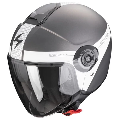 Scorpion Helm Jethelm Exo-City II Short Matt-Silber/Weiss Motorradhelm Sun Visor - Bild 1 von 3