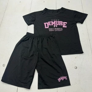 Black "Very Demure" Graphic 2 Piece Short Sleeve T Shirt Set Girl's Size 11-12Y - Picture 1 of 9