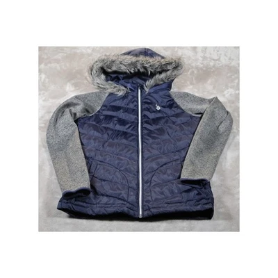 Chaqueta Polo Assn US Mujer Pequeña Azul Gris Con Capucha Imitación Piel Cremallera Tejido Mangas Cálida Foto 1 de 4