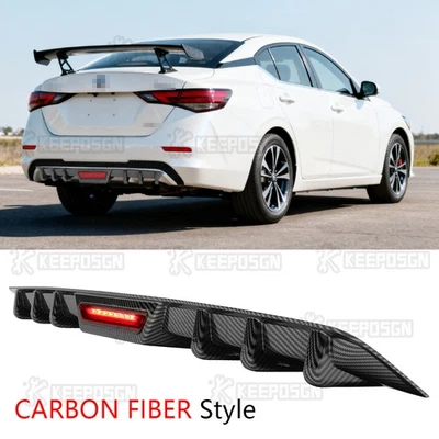 For Nissan Sentra 11-20 Carbon Fiber Rear Diffuser Bumper Spoiler Lip LED Lights — 第 1/4 张图片