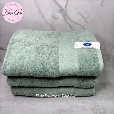 Juego de 3 toallas de baño verdes John Robshaw 100 % algodón - patrón en relieve de panal nuevo con etiquetas Foto 1 de 4