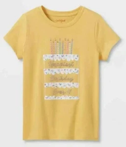 Cat & Jack Girls Happy Birthday Short Sleeve Graphic Tee Yellow XXL 18/20 - Picture 1 of 4
