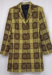 Boho Chic Coat Plaid Tartan Frayed Edge Patchwork Green Midi Women's M Lined - Picture 1 of 12