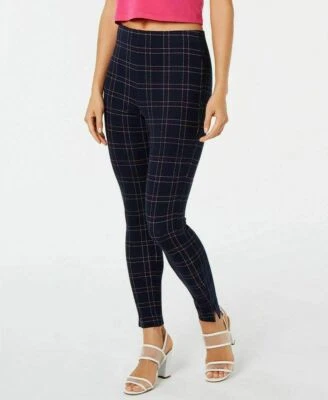 Hue Size: SMALL Windowpane Knit High-Waist Cropped Skimmer Leggings Color: Bue  - Image 1 of 3