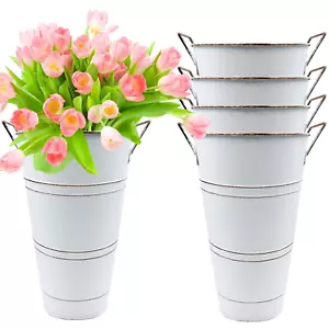 Galvanized Flower Bucket 4 PCS Rustic Floral Metal Vases with Handles for Hom... - Picture 1 of 6