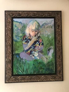 Young Girl with Teddy Bear , 24"x 30" Oil Painting on Canvas - Picture 1 of 5