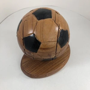 Soccer Ball Handcrafted 3D Wooden Puzzle on Display Stand - Picture 1 of 4