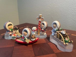 Vintage Hallmark Frosty Friends Eskimo Christmas Ornaments 1980's Set Of 4 - Picture 1 of 4