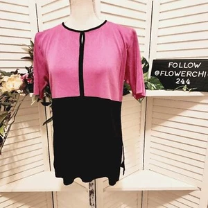 MISOOK PETITE COLORBLOCK BLOUSE BLACK / PINK SLIT SLEEVE SIZE MED - Picture 1 of 5