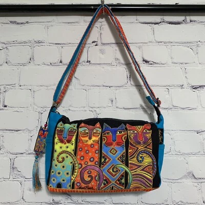 Laurel Burch Cat Bag Sun n Sand Cat Canvas Tote Medium Crossbody Purse Colorful - Image 1 of 4
