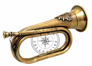 12" Antique Brass Bugle AUSTRALIAN Army Military Forces Horn With Rising Sun - Foto 1 di 5