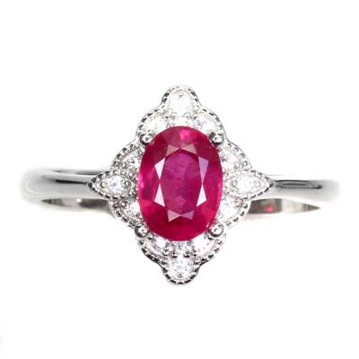 Heated Oval Red Ruby 7x5mm Simulated Cz 925 Sterling Silver Ring Size 8 - Image 1 of 4