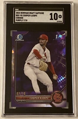 2022 Bowman Draft Sapphire Cooper Hjerpe Chrome Purple /10 SGC 10 GM - Image 1 of 2