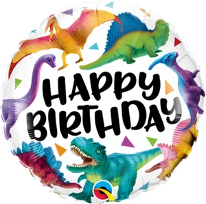 18" Colorful Dinosaurs Happy Birthday Foil Balloon - Qualatex party supply - Picture 1 of 1