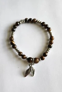 Tiger's Eye Stretch Bracelet With Feathers Charm - Picture 1 of 1